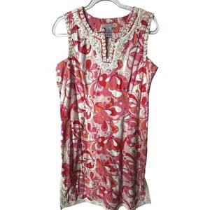 Pink Floral Sleeveless Dress Size 12 Lace Trim Retro Style Sixties Mod Feminine